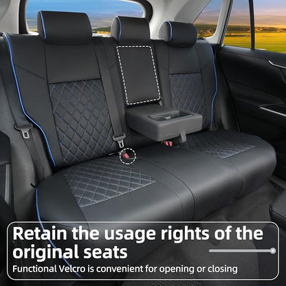 Lolcar RAV4 Seat Covers Custom Fit for Toyota RAV4 2019 2020 2021 2022 2023 2024 2025 LE,XLE,XLE Premium,Limited,Airbag Compatible,Seat Cover Full Set for SUV, Leather（ Black with Blue Trim）
