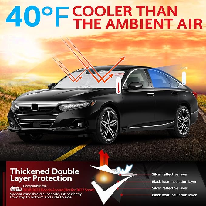 KAYZT Windshield Sun Shade for Honda Accord Sedan 2018-2025 2026 Foldable Sunshade Front Window Custom Fit Accessories