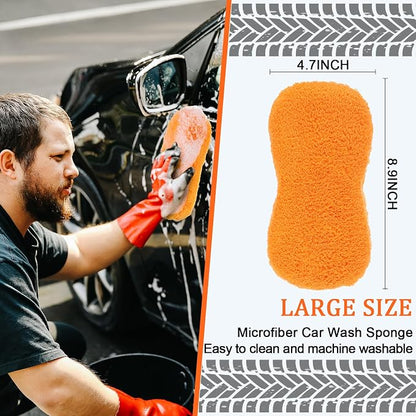 Tanlade 4 Pcs Large Car Wash Sponge for Cleaning, The Microfiber Sponges for Car Washing Supplies, Trucks and Motorcycles (Orange)
