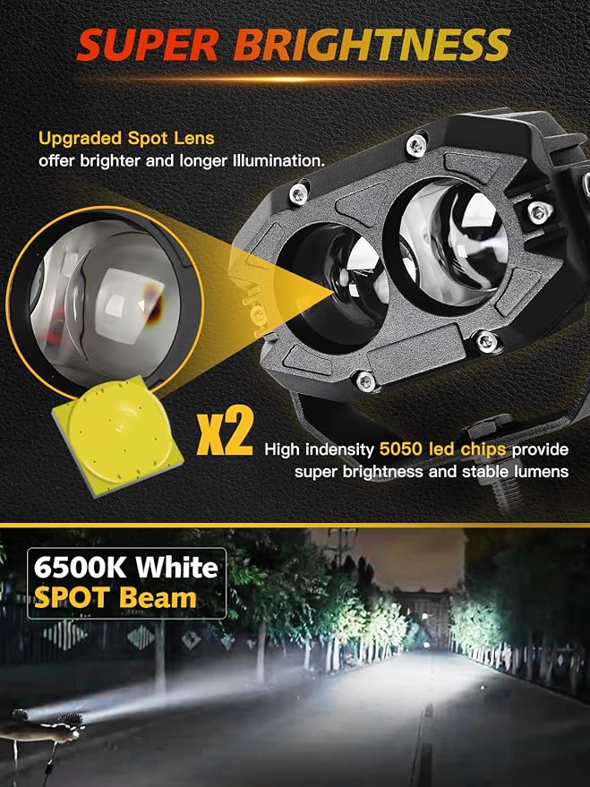 MAYELLO 4-Inch LED Pod Light - 60W Square, Spot Lens Beam, Offroad/Fog, Wiring Harness for Wrangler, Truck, SUV, ATV, UTV, Car, Boat