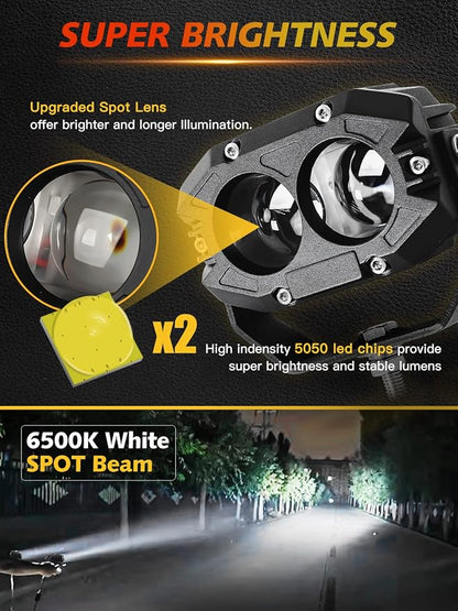 MAYELLO 4-Inch LED Pod Light - 60W Square, Spot Lens Beam, Offroad/Fog, Wiring Harness for Wrangler, Truck, SUV, ATV, UTV, Car, Boat