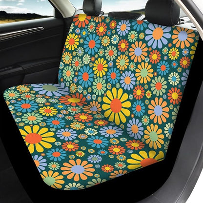 Colorful Hippie Flower Car Seat Covers Full Set,Abstract Tropical Floral Pattern Cute Vehicle Front Rear Bench Cushion Protectors Auto Interior Accessories Universal Fit for Trucks Sedans