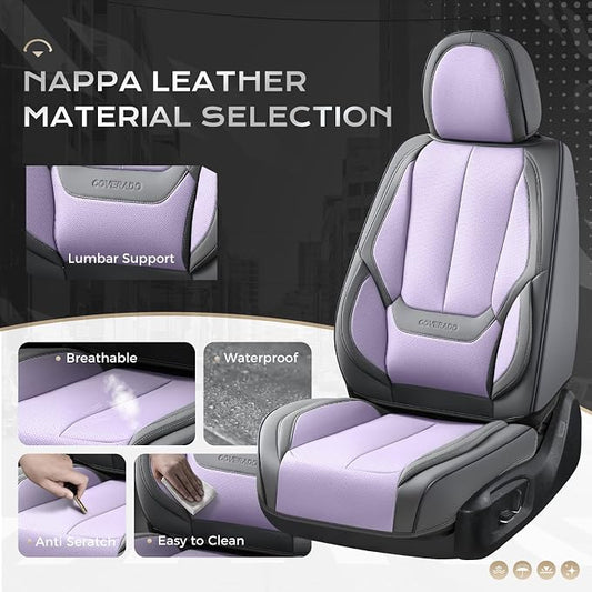 Coverado Seat Covers, Car Seat Covers Front Seats, Leather Seat Covers for Cars, Car Seat Protector Waterproof, Gray Car Seat Cushion, Front Carseat Cover Universal Fit for Most Cars Purple
