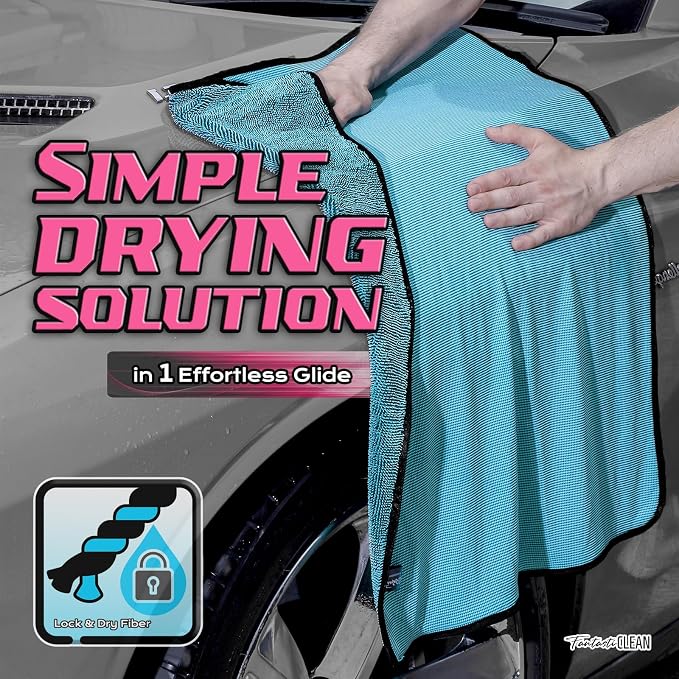 Fantasticlean Large Car Drying Towels- 2 Pack, 32‘’ by 24'' - Premium Microfiber Cleaning Cloth with Dual-Colored Twisted Loop, Ultra Absorbent, Scratch-Free for Instant Car Detailing (Blue)