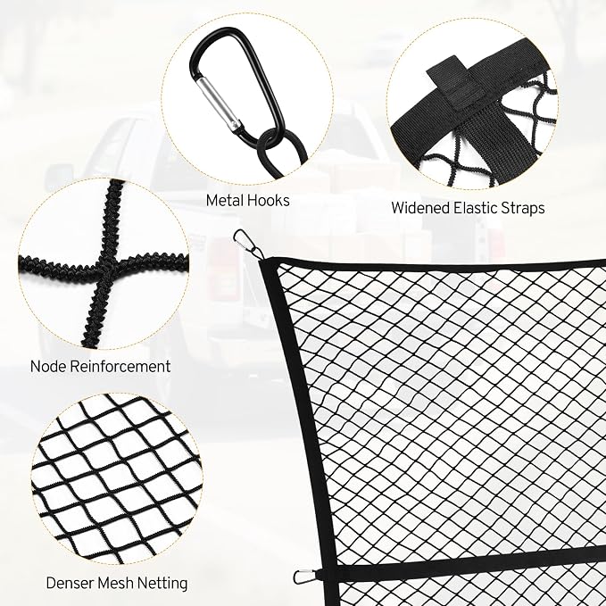Cargo Net for Pickup Truck Bed for Ford F150 F250 F350 Super Duty 2000-2025 2026 Accessories Mesh Organizer Stretchable 4'x4' to 7'x7' Netting Highly Elastic