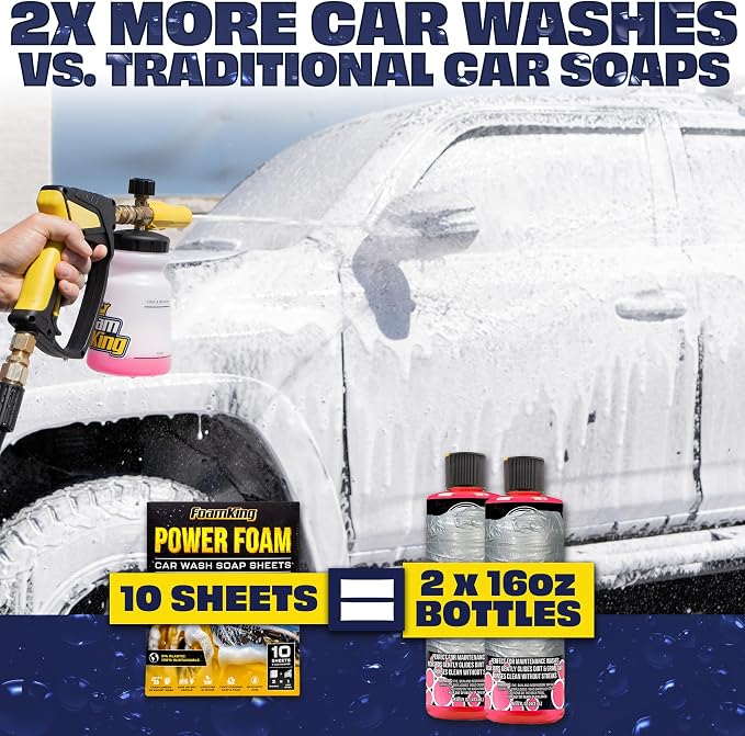 Foam King Car Wash Soap Strip (10ct = 5 Car Washes) - Concentrated Car Cleaning Soap Sheet, No Plastic Bottle - For Foam Cannons Guns, Bucket Wash. Safe for Cars, Trucks, Motorbikes - Citrus Scent