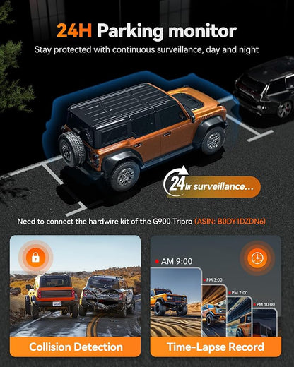 WOLFBOX G900 Tripro Cabin Version 3 Channel 4K Rear View Mirror Camera,8MP STARVIS IMX678 Night Vision,4K+1080P+2.5K Front Inside and Rear Mirror Dash Cam,5.8GHz WiFi,Voice Control,Includes 256GB Card