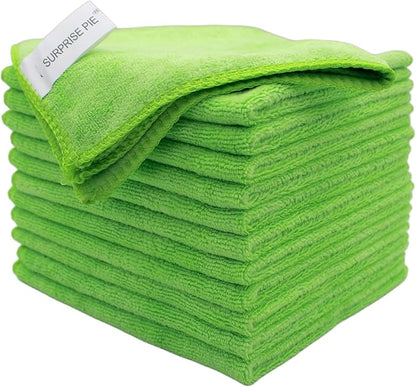 Reusable Thick Microfiber Cleaning Cloths Pastel Kitchen Towels for Window Cleaner, Auto Detailing Supplies Washcloth Polishing Rags, Wiping Appliances(12"x12") Green12 Pack