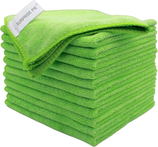 Reusable Thick Microfiber Cleaning Cloths Pastel Kitchen Towels for Window Cleaner, Auto Detailing Supplies Washcloth Polishing Rags, Wiping Appliances(12"x12") Green12 Pack