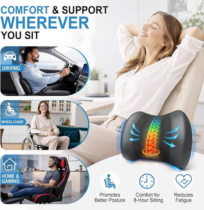 Lofty Aim Lumbar Support Pillow for Car, Memory Foam Lumbar Pillow for Lower Back Pain Relief - Back Cushion for Driving, Chair Support for Car-Office Chair, Wheelchair - Black