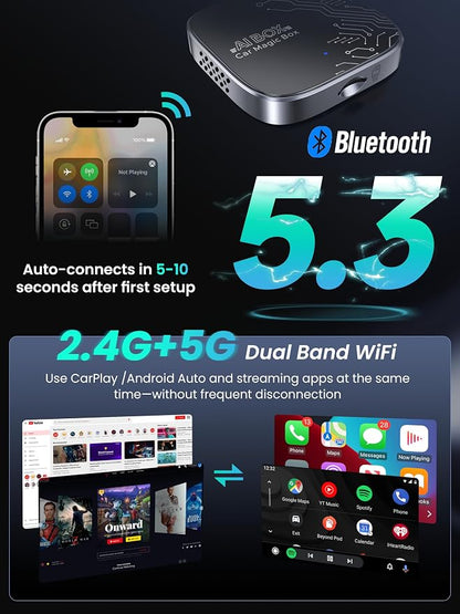4-in-1 Wireless CarPlay Adapter for Streaming Netflix/YouTube/TikTok/TF Card, 2026 Magic Video AI Box & Android Auto Dongle [Dual Band WiFi, Autolink Pro] Plug & Play, Fits for OEM Wired Car Play Car