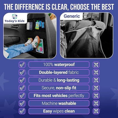 Todays Kids 2 Pack Kick Mats Back Seat Protector - Backseat Car Organizer for Kids, Car Storage Organizer, Back Seat Cars Organizers, Cars Organizers Backs Seats, Travel Accessories, 4 Pockets