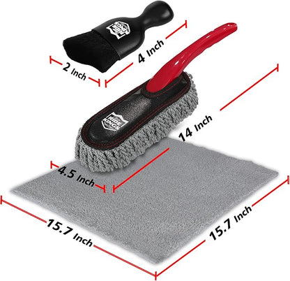 Car Detailing Kit - 3 Packs: Car Duster, Interior Cleaning Brush, Microfiber Towels | Detail Tools