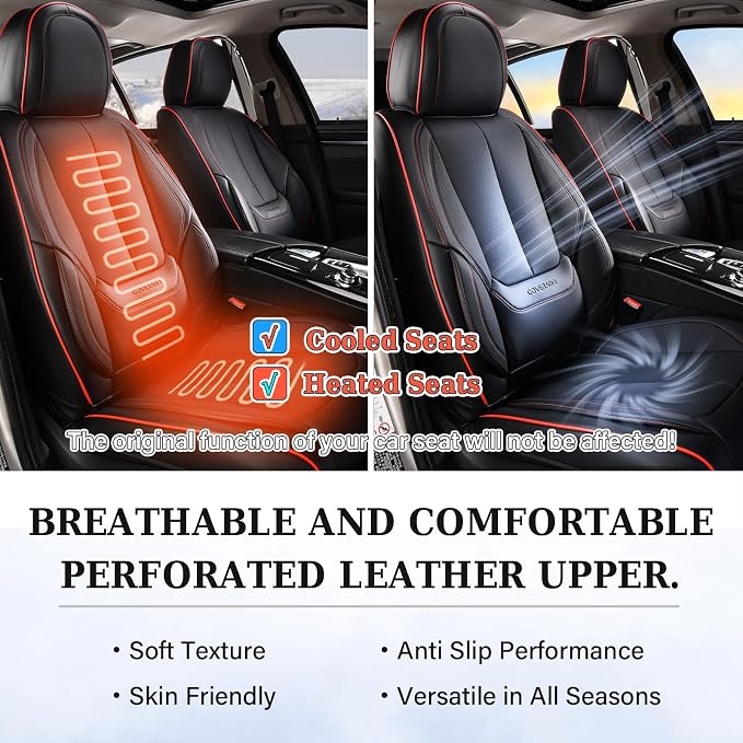 Coverado Car Seat Covers Full Set, Seat Covers for Cars, Black Car Seat Protector Waterproof, Nappa Leather Car Seat Cushion, Car Seat Covers Front Seats and Back Fit for Most Cars