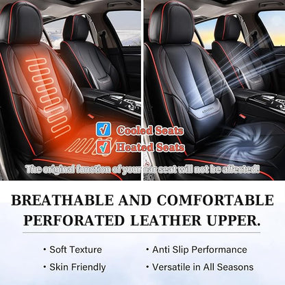 Coverado Car Seat Covers Full Set, Seat Covers for Cars, Black Car Seat Protector Waterproof, Nappa Leather Car Seat Cushion, Car Seat Covers Front Seats and Back Fit for Most Cars