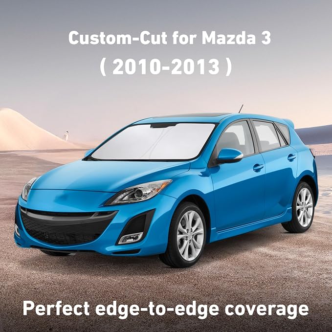 EcoNour Windshield Sunshade Compatible for Mazda 3 2010-2011 2012 2013, Sun Visor for Front Windshield & Window Sun Shade Cover, UV Heat Blocker & Protector, Car Accessories