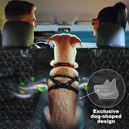Meginc Dog Car Seat Cover for Back Seat, 60" Waterproof Dog Car Hammock with Mesh Window and Side Flaps, 600D Oxford Fabric Pet Seat Protector for Cars, SUVs & Mid-Size Trucks, Black