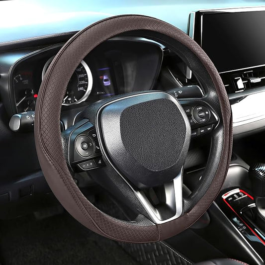 SEG Direct Steering Wheel Cover 14.5-15 inch (37-39 cm) Medium Size, Microfiber Leather, Non-Slip Comfortable Grip, Fits Cars Trucks SUVs, Chocolate Brown