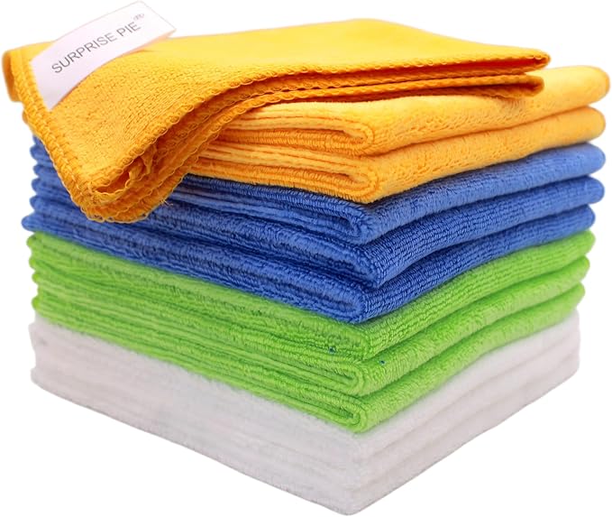 Microfiber Cleaning Highly Absorbent Free for Drying Dishes Wiping Down the Counters Cleaning Supplies for Kitchen Dust Rag Cloths (12"x12") Green/Blue/Orange/White -12 Pack
