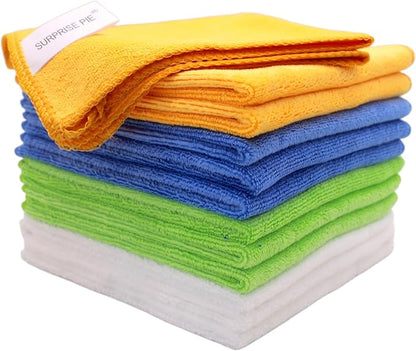Microfiber Cleaning Highly Absorbent Free for Drying Dishes Wiping Down the Counters Cleaning Supplies for Kitchen Dust Rag Cloths (12"x12") Green/Blue/Orange/White -12 Pack
