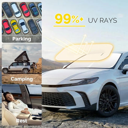 Car Sun Shade for 2018-2024 2025 2026 Toyota Camry Windshield Sun Shade, Sun Visor Windshield Screen Cover for Camry Front Window Sunshade Foldable Auto Interior Accessories UV Block