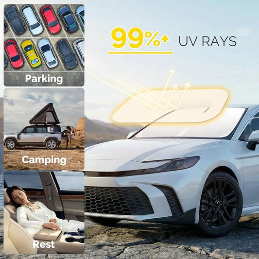 Car Sun Shade for 2018-2024 2025 2026 Toyota Camry Windshield Sun Shade, Sun Visor Windshield Screen Cover for Camry Front Window Sunshade Foldable Auto Interior Accessories UV Block