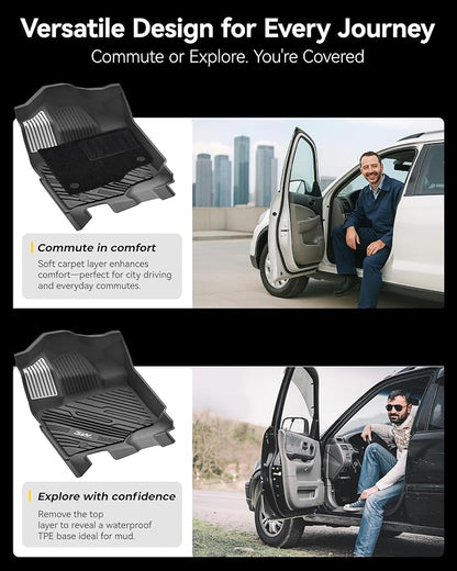 3W Floor Mats (with Metal Pedals) & Carpets for Ford F-150 2015-2026 & F150 Lightning 2022-2025 SuperCrew (w/o Fold Flat Storage), TPE All Weather Front & Rear 3PCS | Heavy Duty, Easy Clean - Black