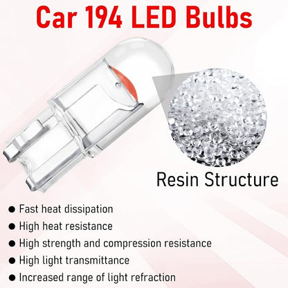 ecocstm 30 PCS Car 194 LED Bulbs, 168 2825 W5W T10 Wedge COB LED Replacement Bulb, Error Free Interior Bulb for Dashboard Light, Dome Lights (Red)