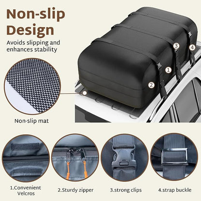 iBirdie Roof Rack Cargo Carrier 36.4 Cubic Feet, XXL Soft-Shell Rooftop Cargo Box, Waterproof Heavy Duty 1200D for Car with/Without Roof Rack, Includes Anti-Slip Mat, Door Hooks, 56x45x25 inches