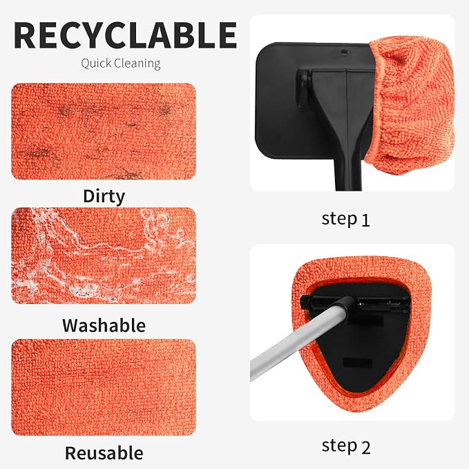XINDELL 5 Pack Windshield Cleaner Microfiber Pads – Replacement Heads Cover for Xindell Tools. Washable & Reusable 5.7" W Triangle Pads (Red). Fits Window Reach Tool - Handle Not Included