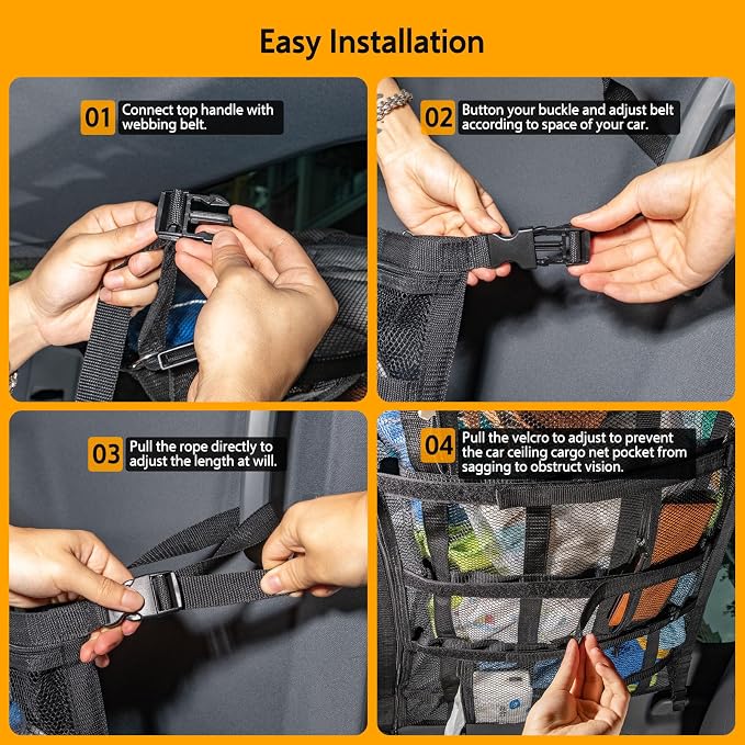 Car Ceiling Cargo Net with 3 Pockets,31.5"x21.6" Car Overhead Storage Mesh Organizer,Double Layer Roof Mesh Camping Overlanding Gear Must Haves Cargo Net,Road Trip Essentials (31.5"x 21.6")