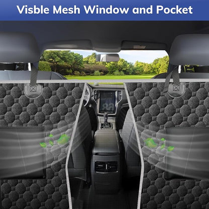 Mancro Waterproof Dog Back Seat Cover with Zipper Flap, Fit for F150/RAM | Visible Mesh Window,Split Seat Design，Great Gift，Storage Pockets，Effortless Cleaning
