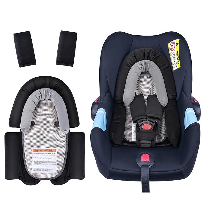 COOLBEBE Upgraded 3-in-1 Baby Body Support & Strap Covers Set for Newborn Infant - Extra Soft Car Seat Insert Cushion Pad, Perfect for Car Seats, Strollers, Swing, Black