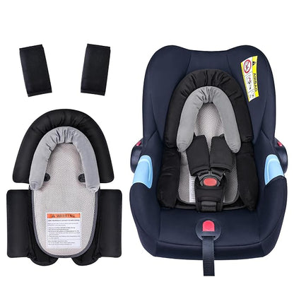 COOLBEBE Upgraded 3-in-1 Baby Body Support & Strap Covers Set for Newborn Infant - Extra Soft Car Seat Insert Cushion Pad, Perfect for Car Seats, Strollers, Swing, Black