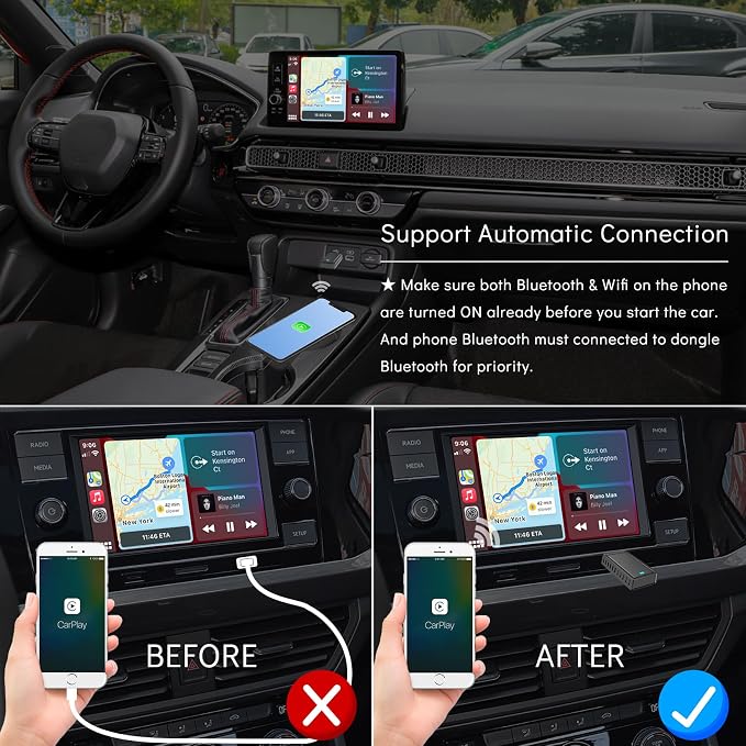2IN1 Wireless CarPlay Android Auto Adapter for Apple iPhone ＆ Android (2025-2026 Upgrade), Convert Original Wired to Wireless CarPlay Adapter USB Dongle, Plug & Play, Fast Stable Connection