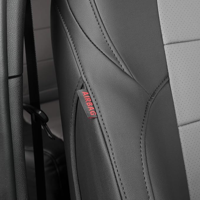 coverdream 2nd Gen Tacoma Seat Covers Custom Fit for 2012-2015 Toyota Tacoma Double Cab/Crew Cab Base (Regular Seats),Fully Covered Faux Leather Seat Protector-Full Set (Black/Gray)