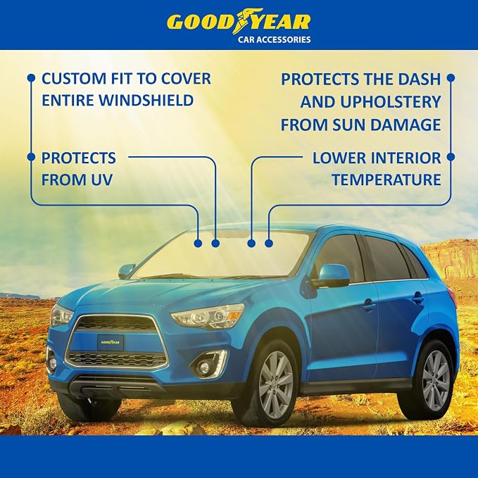 Goodyear Foldable Windshield Sunshade for Mitsubishi Outlander Sport 2011-2026, Car Accessories, Sunshade Cover, Sun Shade Car Windshield, Window Sun Blocker - GY008263