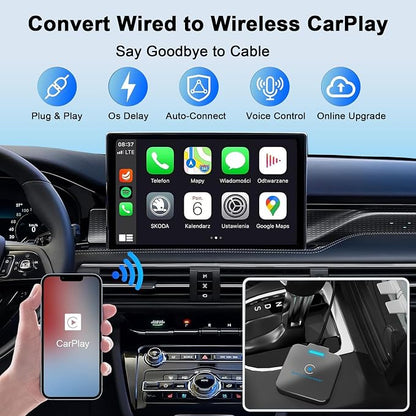 Wireless CarPlay Adapter for Apple - Convert Wired to Wireless, Plug & Play Dongle for iPhone & Factory Wired Cars - Fit Cars from 2016 and iOS 10+