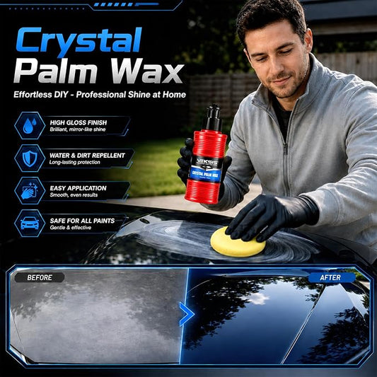 Crystal Palm Wax – 120ml Brazilian Carnauba Car Wax Paste, Natural Car Paint Protection, High Gloss Mirror Shine, UV Protection, Easy to Apply and Wipe Off, for Cars Trucks SUVs