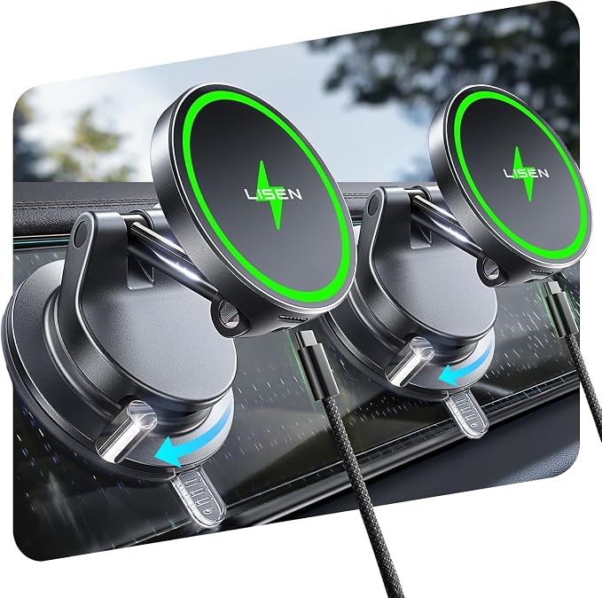 LISEN for 15W Magsafe Car Mount Charger 2 Pack, Magnetic Phone Holders for Your Car, Magnetic Wireless Car Charger, Suction Phone Mount for Car Accessories for iPhone 17 Pro Max 16 15 14 13 12