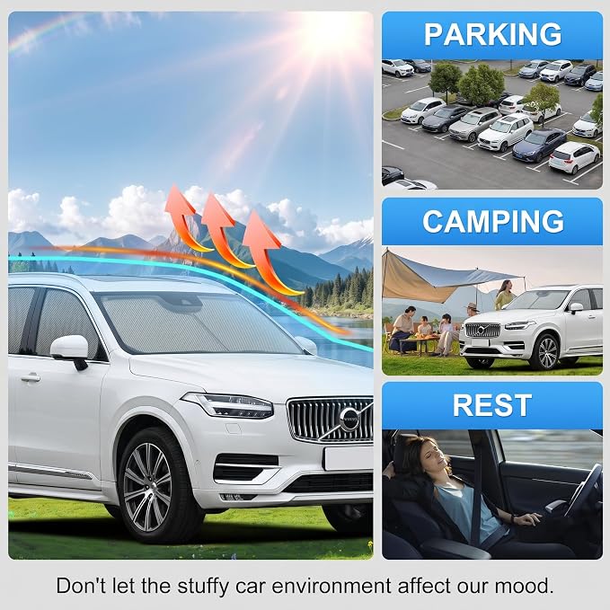 Custom Fit Windshield Sun Shade for Volvo XC90 XC-90 2016-2026 | Custom Fit Windshield Cover, Blocks UV Rays, Double-Layer Heat Shield, Durable Frame, Easy Fold & Storage