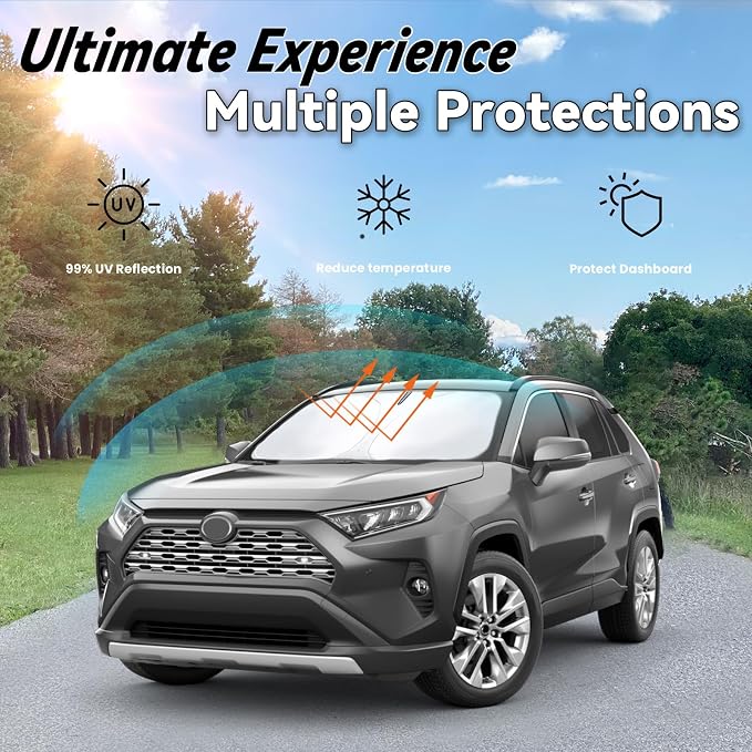 Windshield Sun Shade for Toyota RAV4 2013-2026 LE XLE Premium Limited XLE Adventure TRD Off-Road, Car Front Window Sunshade with 240T Sun Visor Protector Blocks UV Rays Heat Sun Shield Accessories