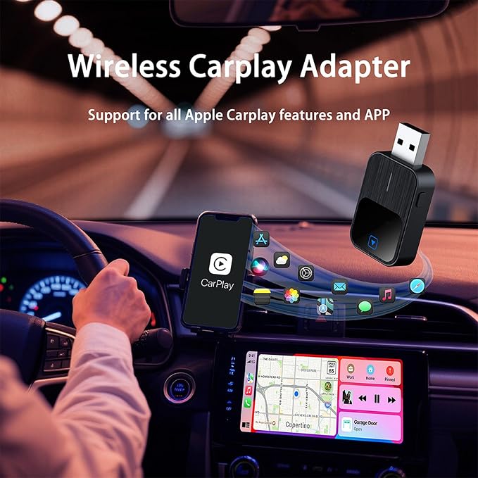 Auto Wireless CarPlay & Android Adapter 2 in 1 for RAM ProMaster City 2019-2022 Plug and Play USB Car Dongle Reconnect, Voice Control, Navigation, Music Streaming,Grey Style