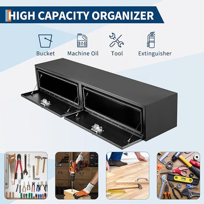 Garvee Black Steel Truck Bed Tool Box, Trailer Tongue Box, Truck Storage Organizer Tool Chest For Truck Bed, RV, Trailer (72 in x 16 in x 13 in)