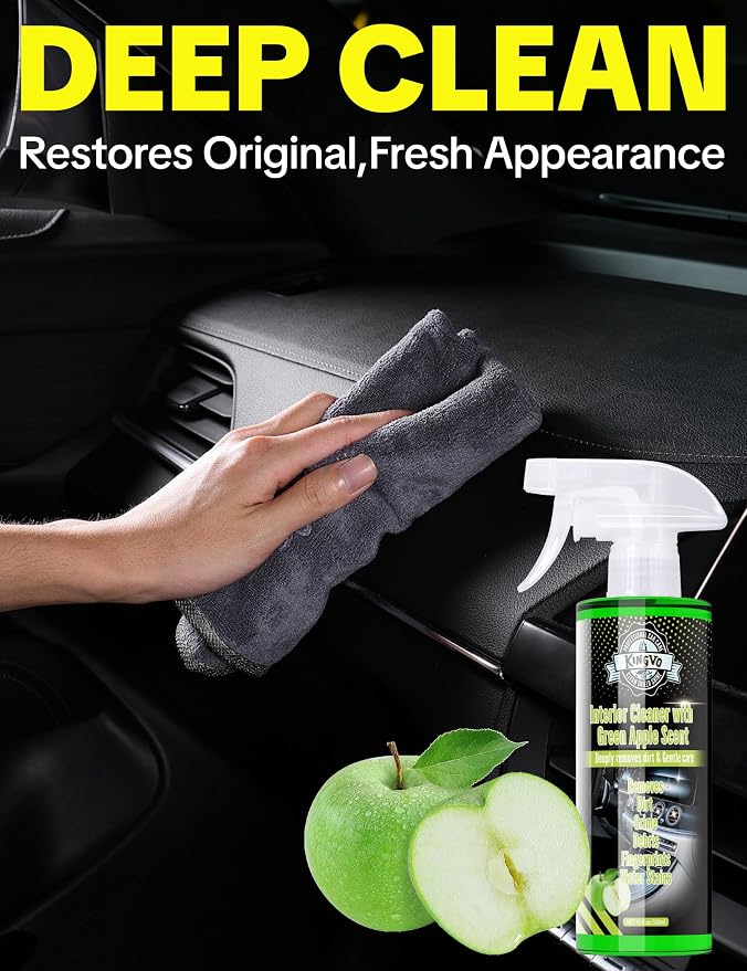 Car Interior Cleaner Spray, Multipurpose Leather Seat Cleaner Upholstery Car Cleaning Kit Auto Dashboard Vinyl Detailing Supplies Kit,Green Apple Scent