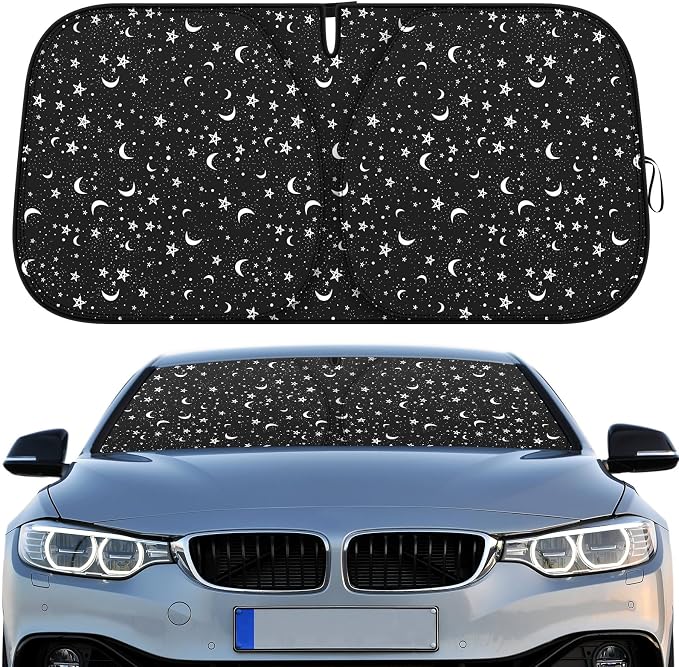 Woanger Windshield Sun Shade Foldable Car Front Window Covers for Car Accessories Sun Heat UV Rays Visor Protector Protection for Universal Cars SUV Truck (Starry Night)