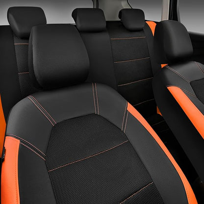 CAR PASS Leather Seat Covers, Breathable Universal Car Seat Cover Full Set for Cute Women Girly,5mm Composite Sponge Inside,Airbag Compatible Fits Most Auto,SUVs,Trucks,Vans(Full Set,Black&Orange)