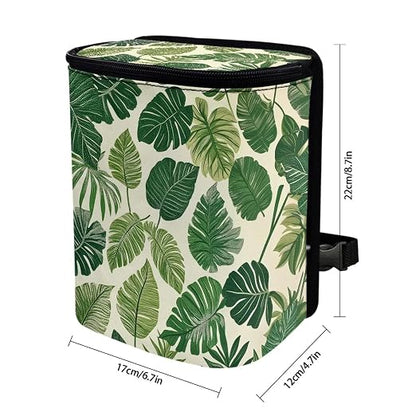 Talayituse Tropical Monstera Palm Leaves Print Car Trash Bin, Large Size Auto Trash Can Adjustable Portable Garbage Can with Lid, Vehicle Hanging Bag for Headrest Front Back Seat