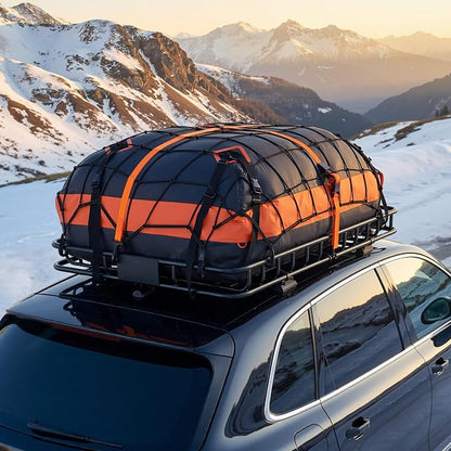 VEVOR Roof Rack Cargo Basket, 54 x 34 x 4 in, Heavy Duty Roof Top Carrier Basket with Waterproof Bag, Cargo Net, Ratchet Straps, 200 lbs Capacity, Universal Car Top Luggage Holder, for SUV Truck Car