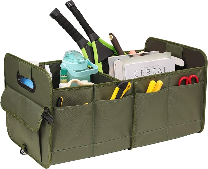 AOKJOY Car Trunk Organizer, Green, Foldable, Non-slip, Adjustable, Multiple Compartments, 600D Oxford Cloth Material